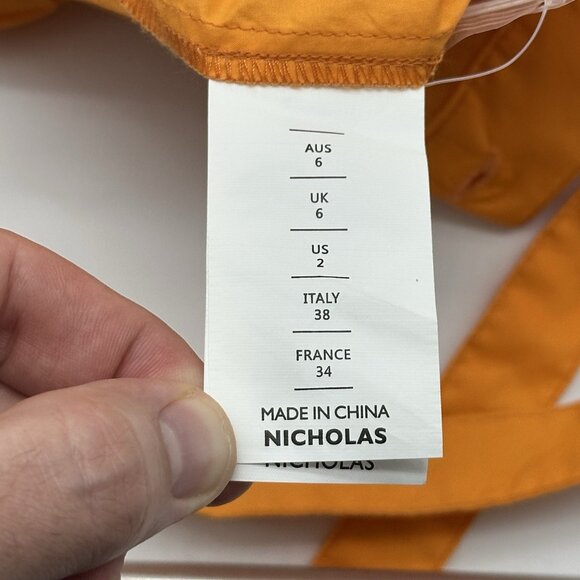 NICHOLAS Talitha Size 2 Wildflower Orange Cotton High Waisted Wrap Belt Shorts - Picture 7 of 11